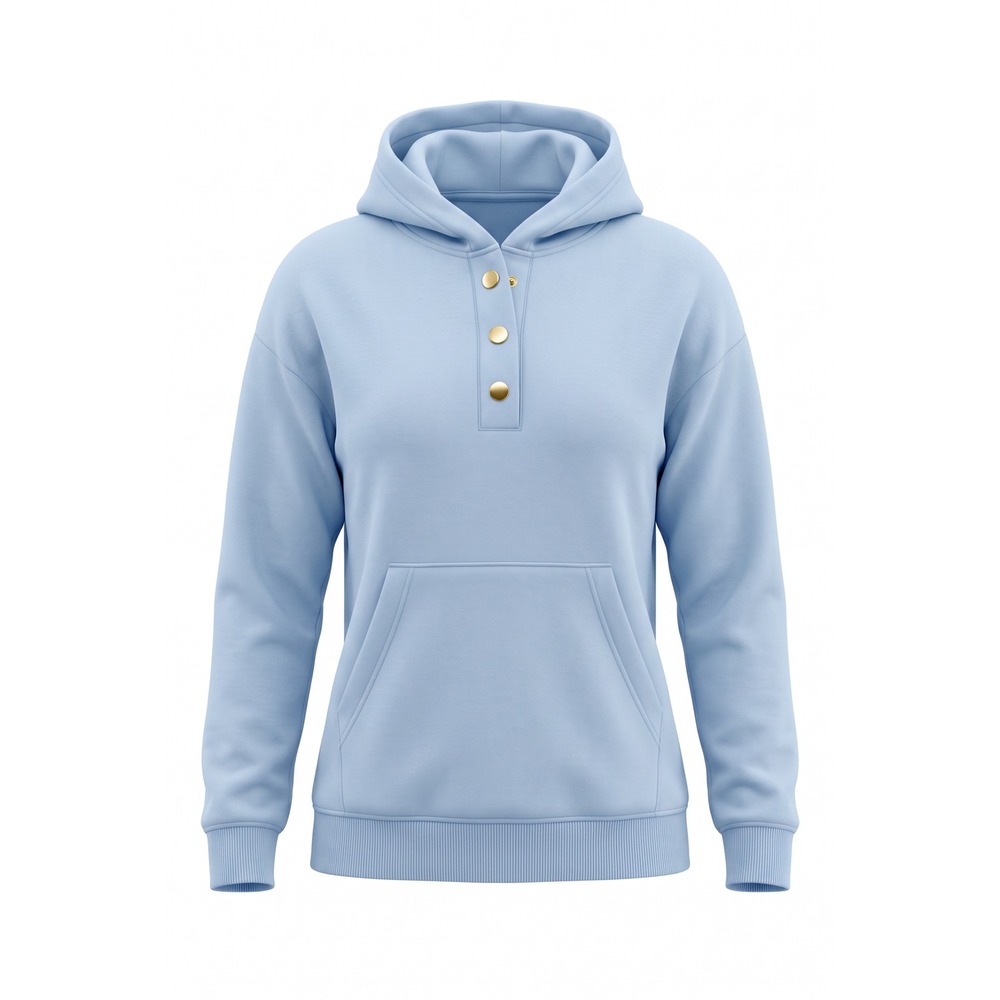 The Warmy Light Blue Henley Snap Hoodie Fleece Lined Cotton Sweatshirt Small